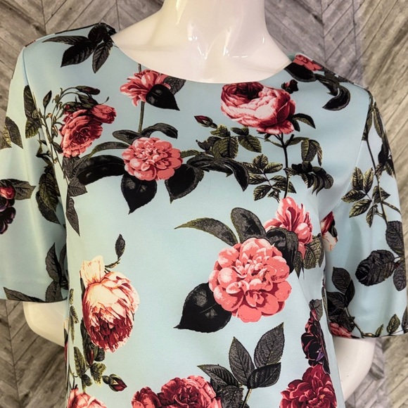 CeCe Mini Dress with Pink Floral on Light Blue, medium - Picture 3 of 10